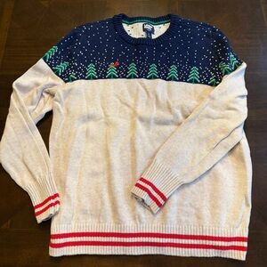 Lands End Sweater Wm Large (14-16) Cotton Winter Drifter Crewneck Cardinal Trees